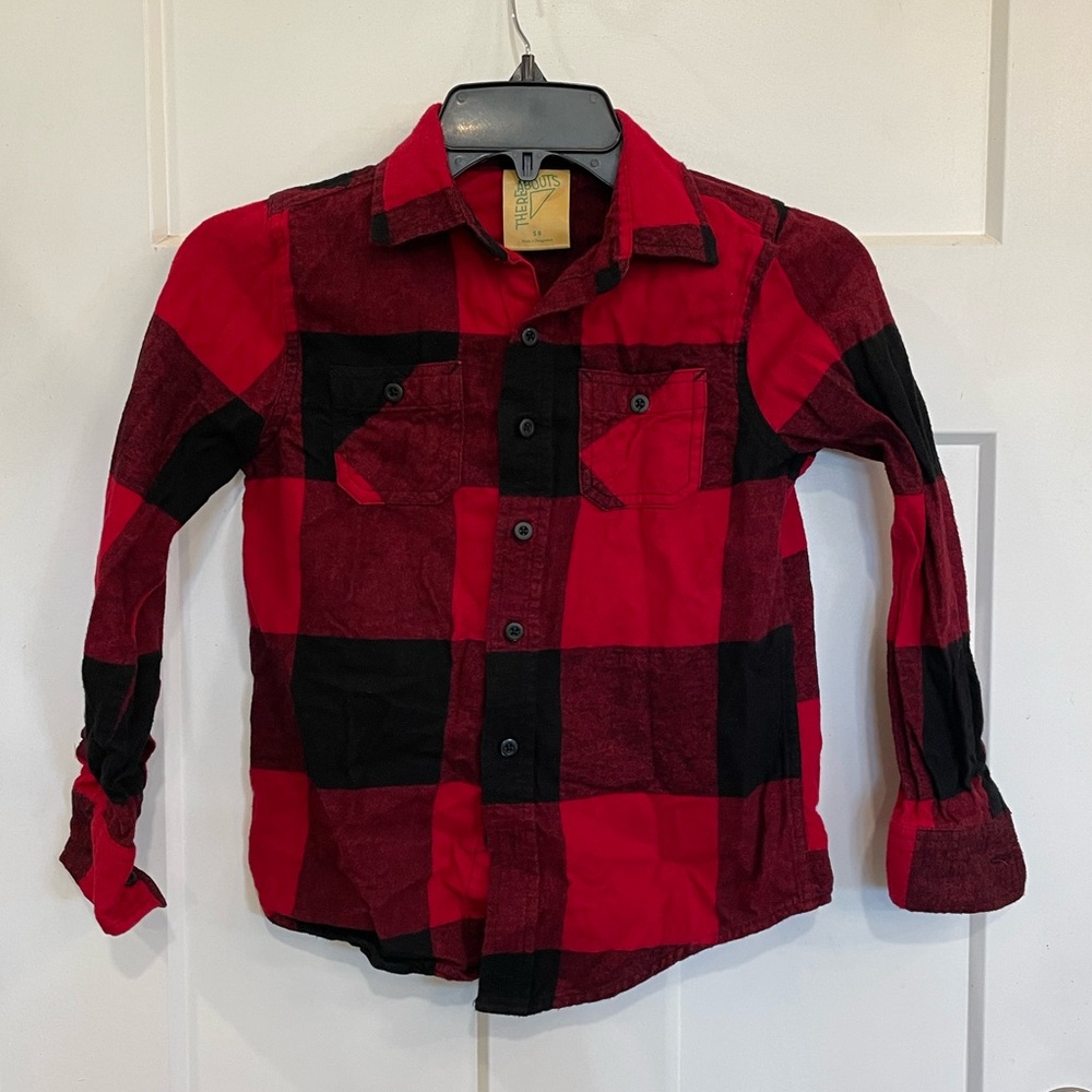 Boys There Abouts Long Sleeve Red Black Buffalo Plaid Button Down Shirt